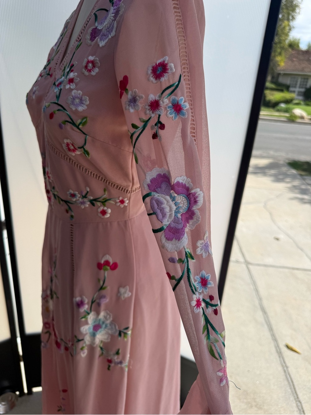 ASOS Blush Pink Floral Embroidered Long Sleeve Maxi Dress - Picture 3 of 4